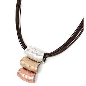 Multi String Metal Pendant Necklace & Earrings